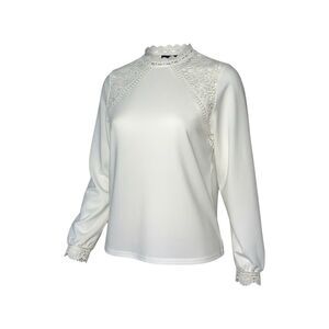 Lace Yoke Long Sleeve Top Blouse Medium White Romantic Cottagecore Coquette